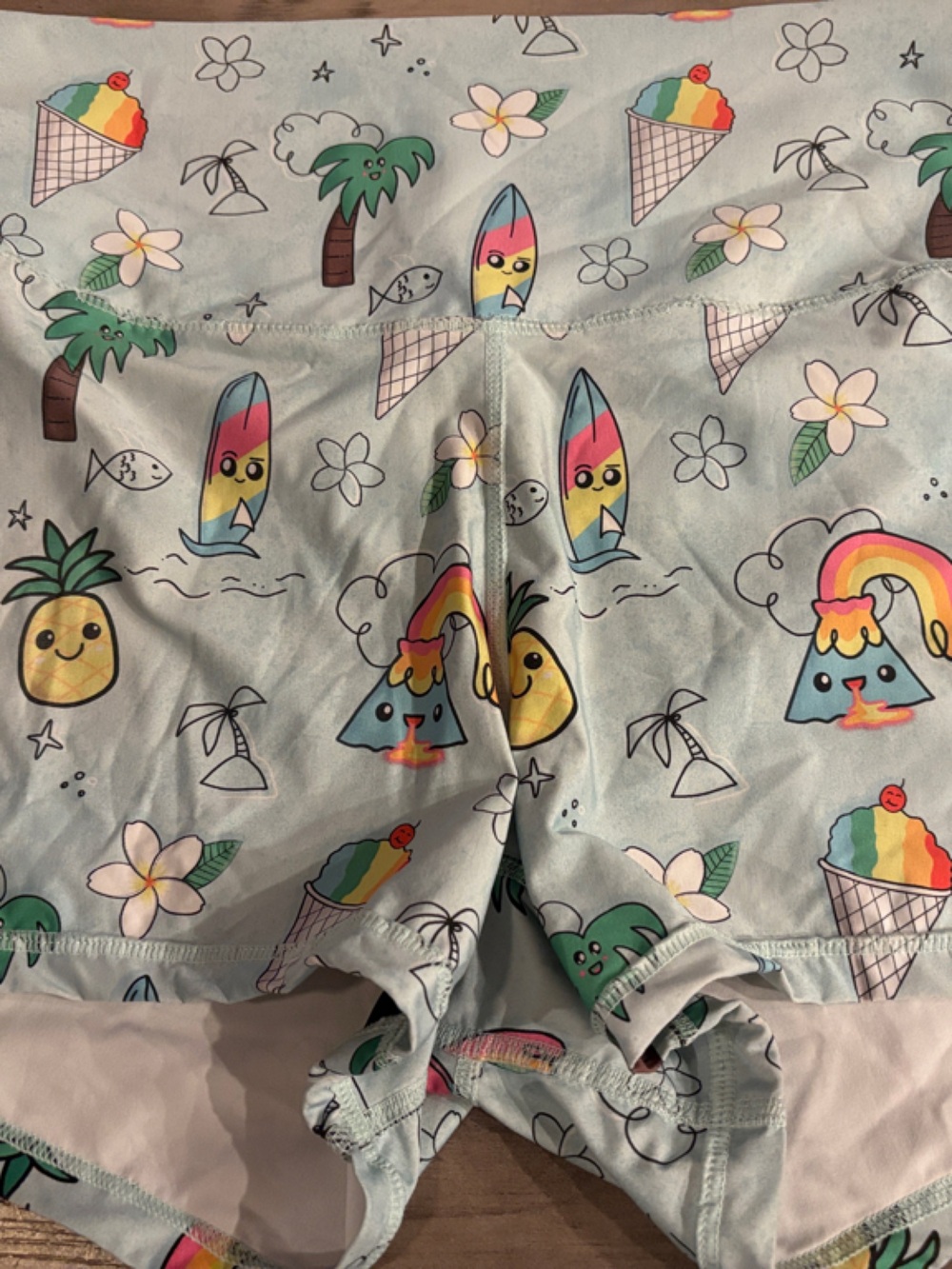 Light Blue Tropical Print Athletic Shorts for Women